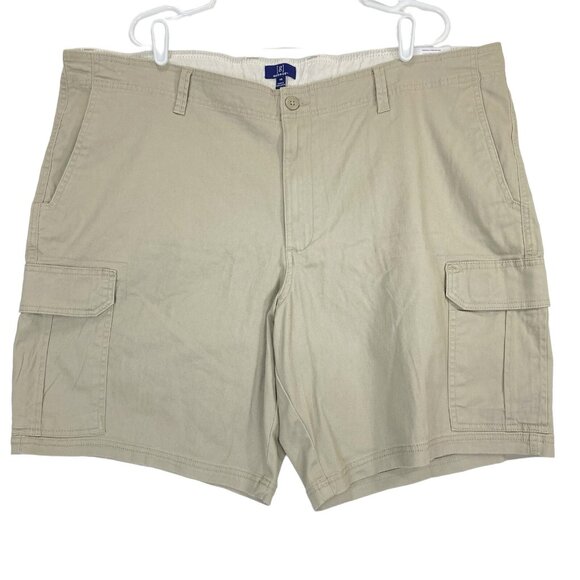 George Men's Cargo Shorts At the Knee Size 46 Flat Front Inseam 9.5" Tan Stretch - Picture 1 of 11